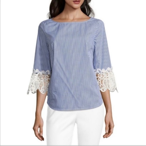 Classy Liz Claiborne Career Elbow Lace Sleeve Top - Picture 3 of 7